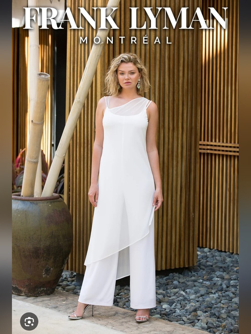 Frank Lyman 200$ Retail White One-Shoulder Jumpsuit with Embellished Strap